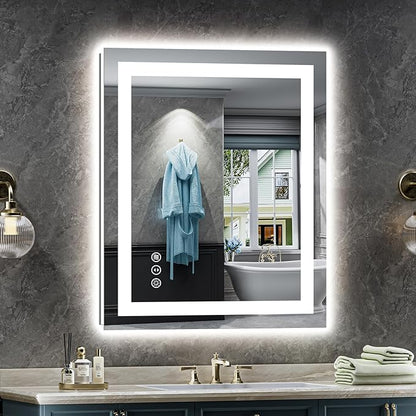 Briivue 24x30 Inch LED Bathroom Mirror with Lights, Backlit & Front Lit, Anti-Fog Lighted Bathroom Vanity Mirror for Wall, Memory Function, Dimmable, HD Tempered Glass, Shatter-Proof