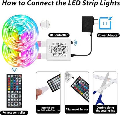 Ledagic Led Lights for Bedroom 150 ft (2 Rolls of 75ft), Music Sync RGB Led Strip Lights with Remote App Control, Color Changing Led Lights for Room Home Kitchen Party Decor