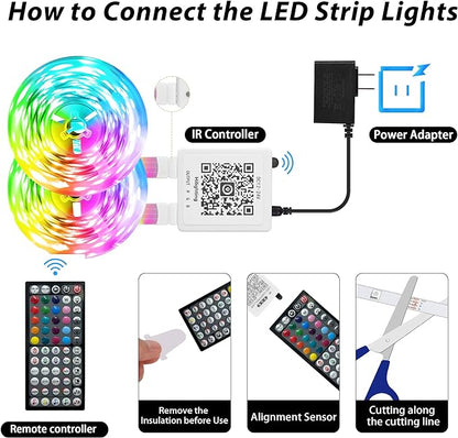 GANZQH 190FT Led Lights for Bedroom, Color Changing RGB Led Strip Lights Indoor, Music Sync Led Light Strip with Remote and App Control, DIY Led Lights for Room Home Decor Ambient Lighting (2 * 95FT)