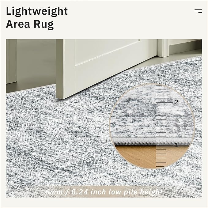 Soalmost 7x9 Area Rug for Living Room Washable Abstract Vintage Soft Thin Indoor Floor Non-Slip Carpet for Bedroom Dining Room Grey