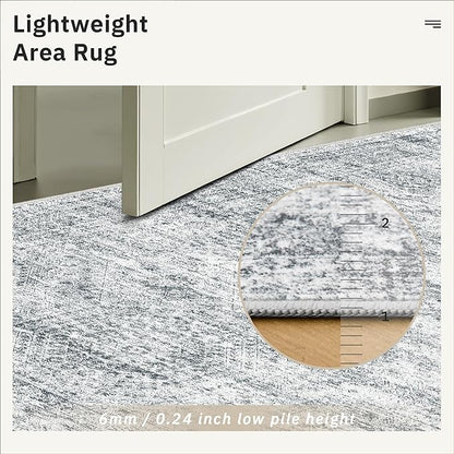 Soalmost 9x9 Grey Round Rug 9ft Living Room Circle Rug Vintage Round Area Rug Non Slip Indoor Carpet for Apartment