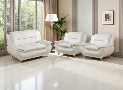 Leather Sofa for Apartment, Living Room Furniture Sets, Living Room Creamy White Sofa Couches Set Loveseat and 2 Chairs for Bedroom, Office
