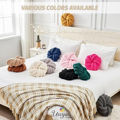 Uvvyui Knot Pillows, 14 Inch Decorative Throw Pillows Round Pillows Cushion, Soft Handmade Knotted Ball Pillow Plush Cushion Home Decor for Bed Couch Living Room (Dusty Pink, 14 Inch)