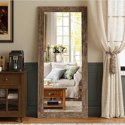 Syndra Modern Full Length Mirror Wood Frame, 65x24'' Large Floor Mirror with HD Tempered Glass & Wall Mount Option, Rectangular Standing Mirror for Bedroom, Living Room, Entryway, Farmhouse(Walnut)