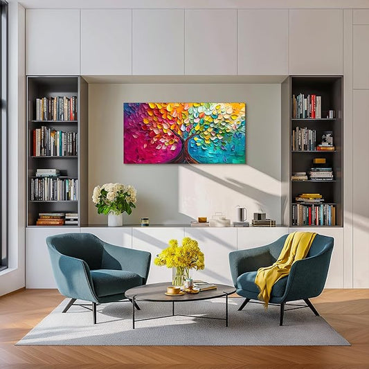 SERIMINO Tree of Life Large Wall Art, Abstract Colorful Tree Canvas Painting, Nature Plant Artwork for Walls, Red Teal Aesthetic Wall Decor Living Room Bedroom, Modern Office Decor Art Prints 20"X40"