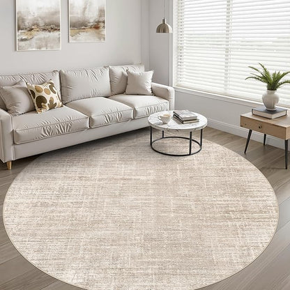 10ft Round Rug Living Room: 10x10 Washable Large Neutral Beige Circle Area Rug Abstract Soft Modern Stain Resistant Indoor Floor Non-Slip Carpet for Bedroom Nursery Kids Office Playroom Dining Room