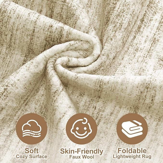 Nakagishi 9x12 Area Rugs Living Room: Washable Large Vintage Rug Neutral Non-Slip Soft Stain Resistant Indoor Carpet for Bedroom Nursery Dining Room Office Playroom - Brown-01