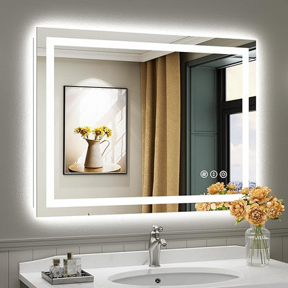 Briivue 40x30 Inch LED Bathroom Mirror with Lights, Backlit & Front Lit, Anti-Fog Lighted Bathroom Vanity Mirror for Wall, Memory Function, Dimmable, HD Tempered Glass, Shatter-Proof
