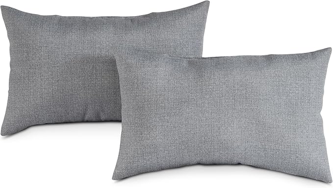 Set of 2 Outdoor Throw Pillows 19 x 12 Inch – Reversible Rectangle Patio Accent Pillows – Weather-Resistant Polyester Fabric – Eco-Friendly Recycled Polyfiber Fill – Heather Gray