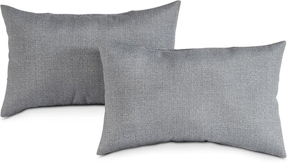 Set of 2 Outdoor Throw Pillows 19 x 12 Inch – Reversible Rectangle Patio Accent Pillows – Weather-Resistant Polyester Fabric – Eco-Friendly Recycled Polyfiber Fill – Heather Gray