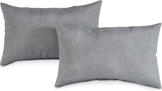 Set of 2 Outdoor Throw Pillows 19 x 12 Inch – Reversible Rectangle Patio Accent Pillows – Weather-Resistant Polyester Fabric – Eco-Friendly Recycled Polyfiber Fill – Heather Gray