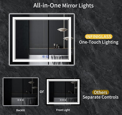 72"x36" LED Bathroom Mirror with Anti-Fog, Stepless Dimmable Lights, 3 Color Modes, Shatter-Proof Tempered Glass,Waterproof Design