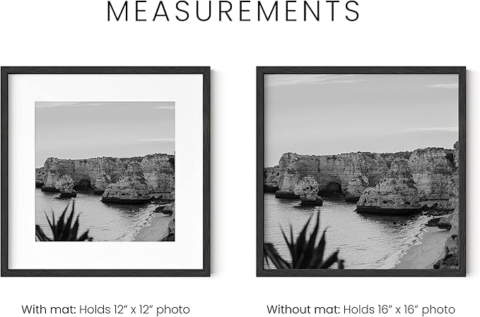 HAUS AND HUES Solid Oak Wood 16”x16” Picture Frames Matted to 12”x12” Set of 3 - Square Picture Frames 16 x 16, Black Frames for Gallery Wall 16x16, 3 Square Frames, 16 x 16 Frames (Black Frame)
