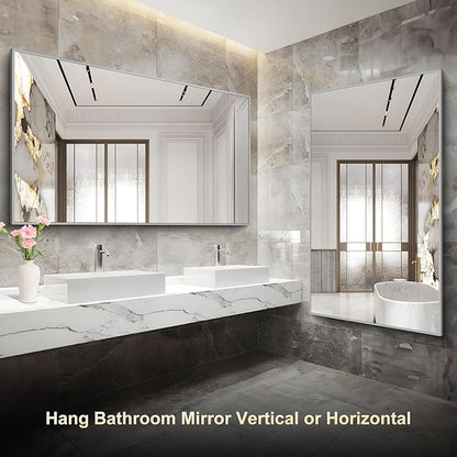 COFENY 36x60inch Brushed Nickel Bathroom Mirror, Silver Rectangle Mirror with Frame, Large Rectangular Wall Mirrors for Bathroom, Living Roomm, Hair Salon, Big Mirror Hang Horizontal/Vertical