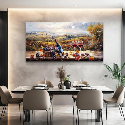 hyidecorart Farmhouse Rustic Wine Canvas Wall Art Dining Room Kitchen Still Life Painting, Vintage Restaurant Decoration, Colorful Artwork Prints for Bar Living Room Posters Wall Decor Hanging 20x40