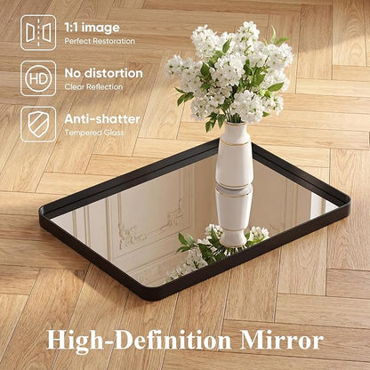 NEWBULIG 32X40 Inch Bathroom Mirror for Over Sink, Wall Vanity Mirrors Tempered Glass, Anti-Rust Metal Framed Rounded Rectangle, Hangs Horizontally or Vertically, Farmhouse Home Decor, Black