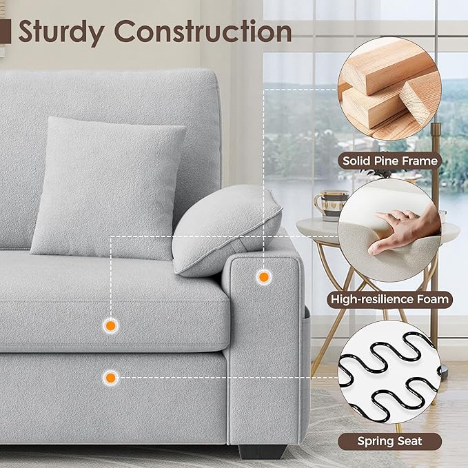 76" Modern Loveseat Couches for Living Room, Comfy Loveseat Sofa with Deep Seat Couch, USB/Type-C Port, Side Storage, Removable Cover, Small Couches for Living Room, Light Grey