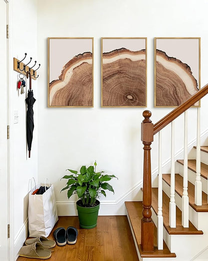Drsoum Vintage Retro Tree Rings Wood Framed Wall Art Modern Wood Stump Nature Rustic Artwork Bedroom Living Room Ready to Hang 16x24in Natural Framed