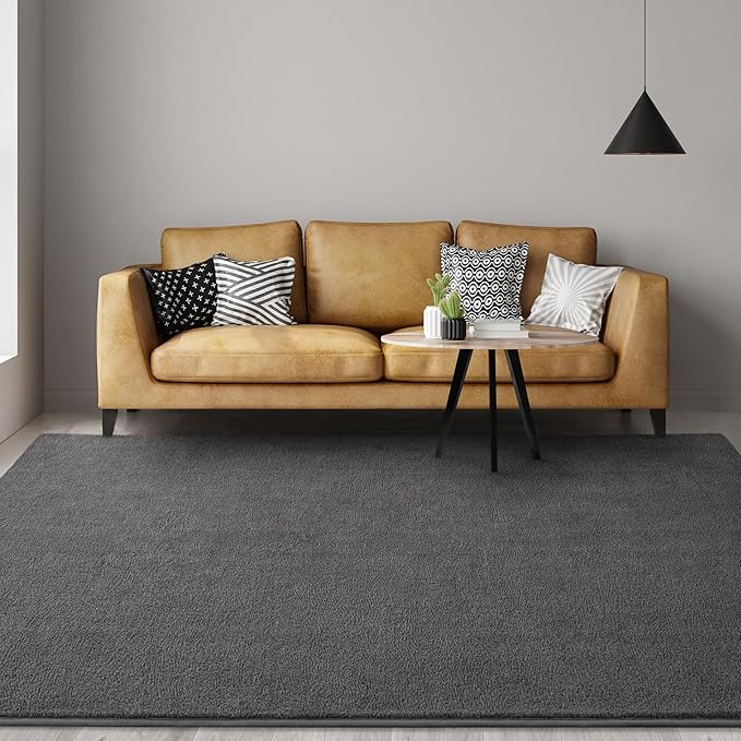 Gifeas Large Ultra Soft Modern Area Rugs for Living Room Bedroom, 6x9 Feet Dark Grey Thickened Memory Foam Indoor Solid Minimalist Carpets, Non-Slip Comfy Rug for Boys Girls Nursery Room Home Decor