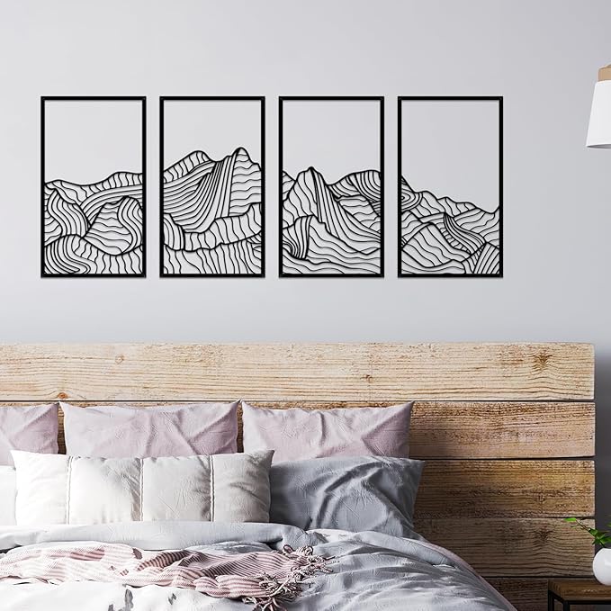 Resama Mountain Metal Wall Art Decor Large Mountains Line Wall Decor Minimalist Abstract Single Line Hanging Wall Sculpture for Living Room Bedroom Office