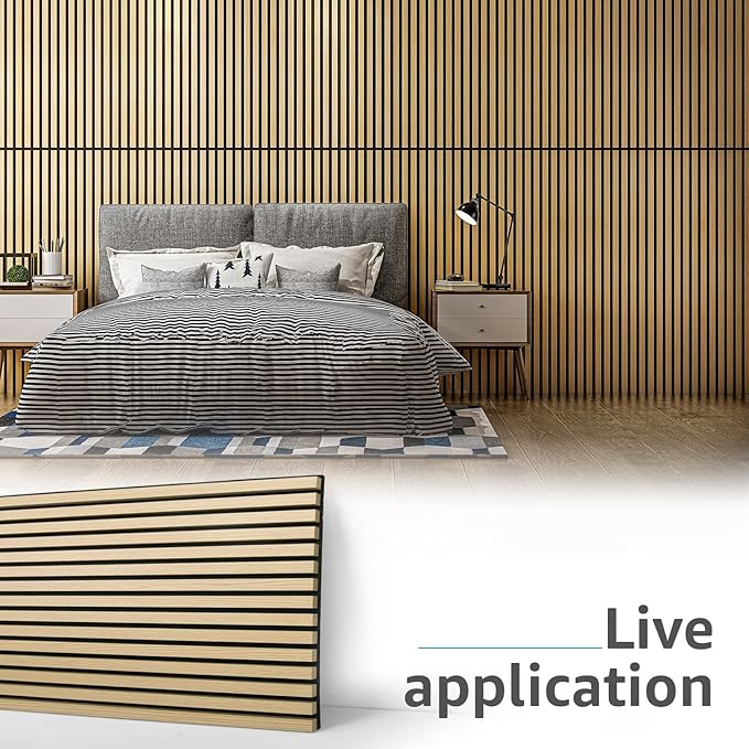 Art3d 4 Pack 47.2 x 23.6in. Wood Slat Acoustic Panels for Wall and Ceiling - 3D Fluted Sound Absorbing Panel with Wood Finish - Oak