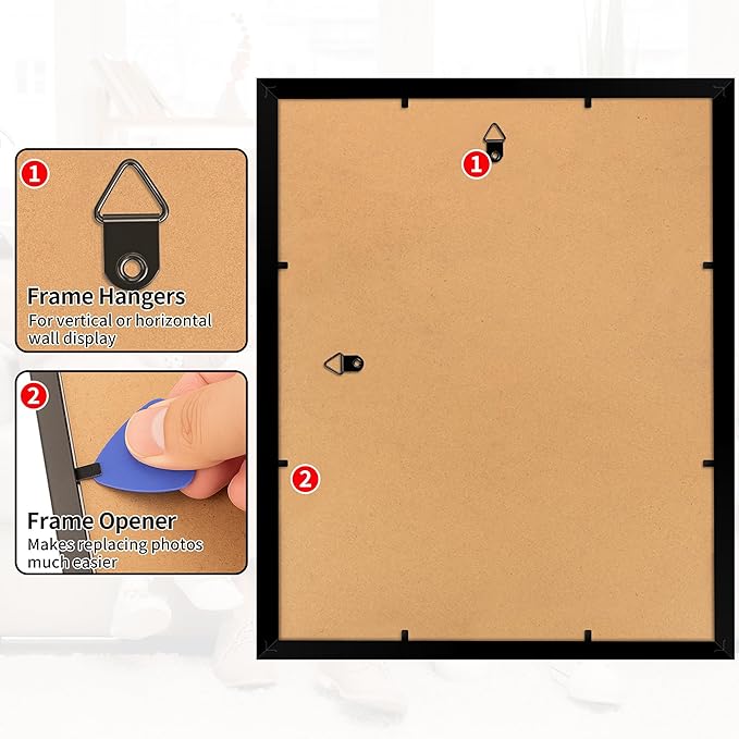 10x12 Picture Frame, 2 Pack Black Photo Frame with HD Plexiglass, Fits Pictures 7x9 with Mat or 10 x12 Without Mat, Wall Hanging Photo Frames Poster Frames for Collage Wall Decor