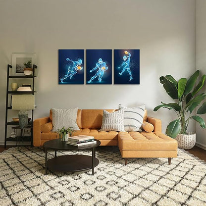 X-Ray Wall Art Decor Prints - Set of 3 Framed Football Poster Photos, Sports Room Decor For Men, Kids, Teenagers, Poster Set For Bedroom, Man Cave