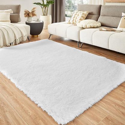 Floralux 5x7 Area Rugs for Living Room, White Shag Rug for Bedroom, Ultra Soft High-Pile Plush Indoor Carpets for Living Room, Playroom, Nursery