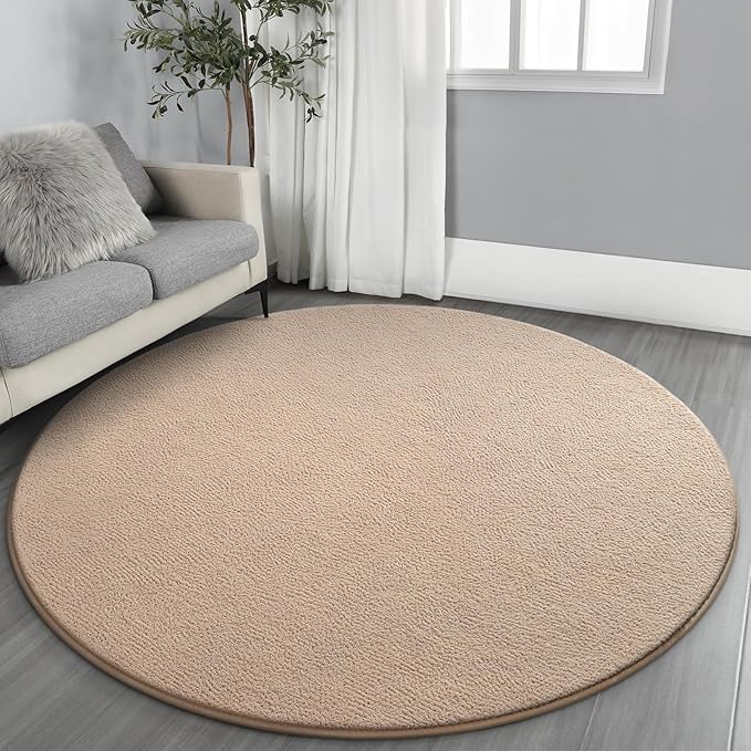 Gifeas Ultra Soft Round Area Rugs for Living Room Bedroom, 5x5 Feet Beige Thickened Memory Foam Modern Indoor Circle Carpets, Non-Slip Comfy Circular Rug for Boys Girls Nursery Room Home Decor