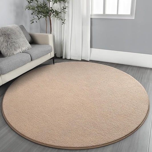 Gifeas Large Ultra Soft Round Area Rugs for Living Room Bedroom, 6x6 Feet Beige Thickened Memory Foam Modern Indoor Circle Carpets, Non-Slip Comfy Circular Rug for Boys Girls Nursery Room Home Decor