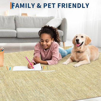 Modern Solid Color Area Rug 10x13 Large Living Room Area Rug Washable Abstract Bedroom Rugs Non Slip Boho Dining Room Throw Carpet Soft Stain Resistant Minimalist Rugs for Nursery Home Office, Tan