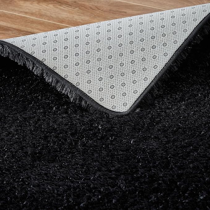 Floralux 6x9 Rugs for Living Room, Black Fluffy Area Rug for Bedroom, Non-Slip, Ultra Soft Plush Shag Carpet for Kids Boys Girls Room, Playroom, Home Decor Aesthetic