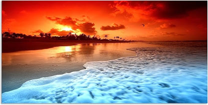 TutuBeer 1 Panel Beach Pictures Wall Decor Beach at Sunset Ocean Pictures Print on Canvas Ocean Picture Wall Decor Ocean Art for Home Decoration Stretched and Framed 8" x 16" x 1 Piece