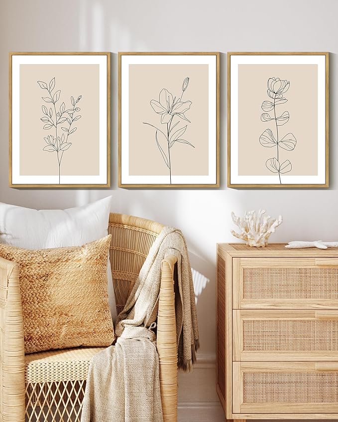 Drsoum Flower Bouquet Framed Retro Wildflower Botanical Pictures Prints Minimalist Modern Nature Plant Floral Rustic Artwork Bedroom Hallway Ready to Hang 11x14in Natural Framed