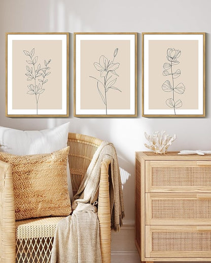 Drsoum Flower Bouquet Framed Retro Wildflower Botanical Pictures Prints Minimalist Modern Nature Plant Floral Rustic Artwork Bedroom Hallway Ready to Hang 11x14in Natural Framed