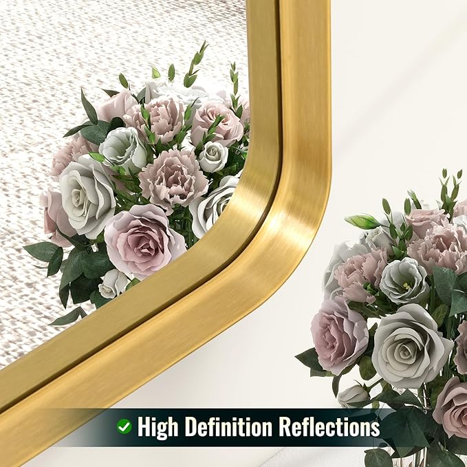Easly 30 x 22 Inch Gold Bathroom Mirror for Wall,Aluminum Alloy Frame Rectangular Wall Mounted Mirror for Farmhouse Decor Horizontal or Vertical Ideal for Bedroom, Living Room