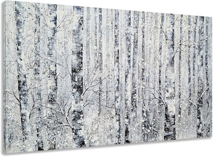 Yihui Arts Modern Birch Tree Canvas Wall Art With Textured Black and White Forest Painting on Canvas Pictures for Living Room Bedroom Bathroom Decoration
