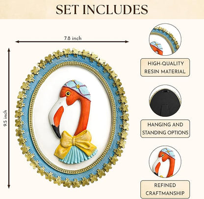 97 Decor Flamingo Wall Sculptures Home Decor - Oval Frame Vintage Animal Wall Art, Trendy Flamingo Decor For Bedroom Dorm, Cute Girl Room Decorations