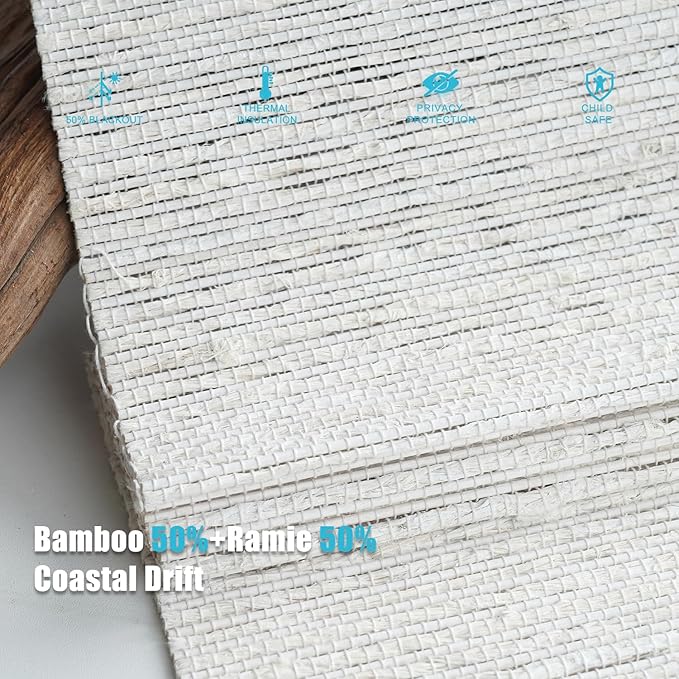 Motorized Bamboo Roman Shades, Motorized Blinds with Remote Compatible with Homekit, Alexa GoogleHome, Smart Wood Woven Shades for Indoor Windows, Customize, Coastal Drift