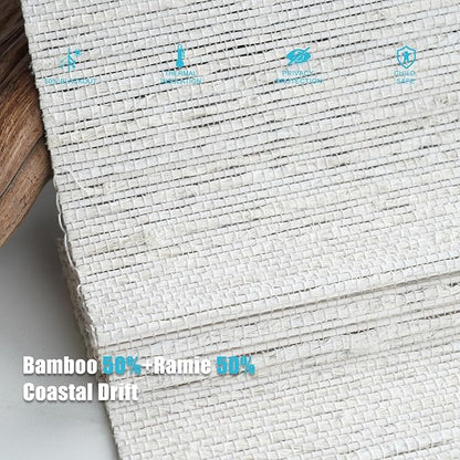 Motorized Bamboo Roman Shades, Motorized Blinds with Remote Compatible with Homekit, Alexa GoogleHome, Smart Wood Woven Shades for Indoor Windows, Customize, Coastal Drift