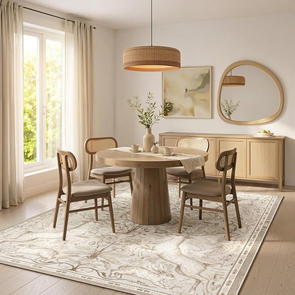 Lahome Dorval 6x9 Washable Deer Rug, Boho Cottagecore Neutral Area Rug, Non Slip Low Pile Soft Carpet for Living Room Dining Room Bedroom Office Nursery Farmhouse Home Decor Beige
