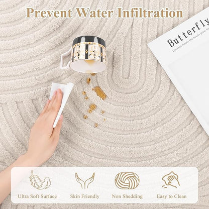 Pauwer 4x6 Washable Area Rugs for Living Room Modern Beige Solid Color Soft Fluffy Rugs for Bedroom Non Slip Boho Accent Indoor Mat Floor Carpet Cover for Kids Room Dining Room Kitchen Office, Beige