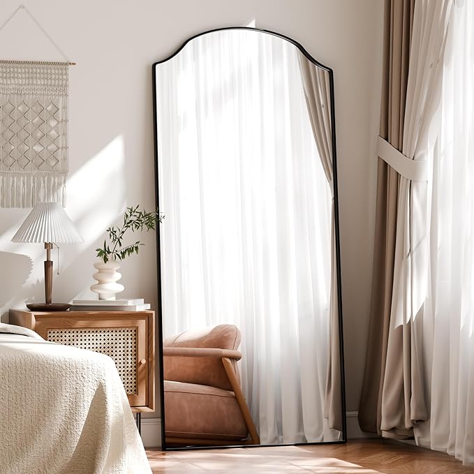 BEAUTYPEAK Full Length Mirror, Full Body Mirrors with Unique Arched Design, 71"x32" Floor Mirror with Aluminum Alloy Frame, Standing Hanging or Leaning for Bedroom and Living Room, Black
