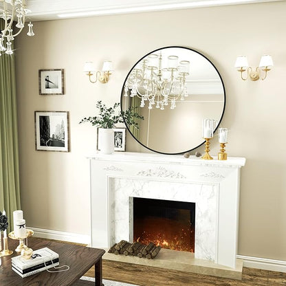 VooBang Round Mirror 23.6" Black Wall Mounted Circle Mirrors Vanity Mirror with Aluminum Alloy Frame Modern Decoration for Bathroom, Living Room, Vanity, Bedroom, Entryway