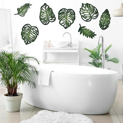 Namalu 7 Pcs Tropical Wall Decor Jungle Monstera Wall Art Boho Palm Leaf Wooden Decoration Tropical Nursery Decor Vintage Natural Monstera Leaf Plaque for Farmhouse Kitchen Bedroom Garden(Green)