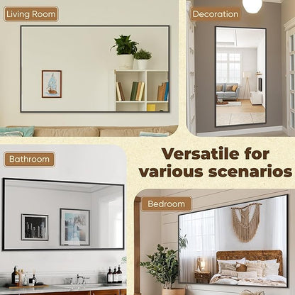 Antok 60x30 Black Metal Framed Bathroom Mirror, Square Edge Rectangular Wall Mirror, Vanity Mirror for Over Sink, Anti-Rust Tempered Glass, Horizontal/Vertical Hanging, Modern Farmhouse Decor
