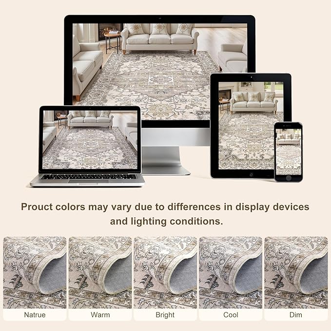 9x12 Washable Area Rugs for Living Room: Non Slip Vintage Brown Rug, Large Soft Stain Resistant Indoor Floor Carpets for Bedroom Dining Room Farmhouse Nursery Home Office Kid & Pet Friendly