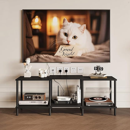 TV Stand, Entertainment Center, Industrial TV Media Console Table with Open Storage Shelves, 2 Tier TV Cabinet for Living Room, Bedroom LTS107BK