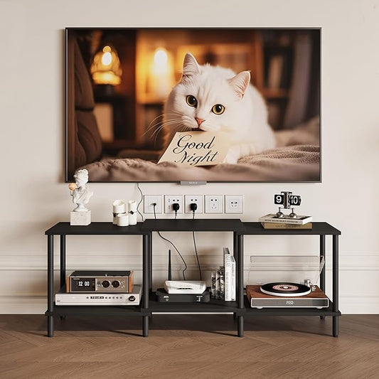 TV Stand, Entertainment Center, Industrial TV Media Console Table with Open Storage Shelves, 2 Tier TV Cabinet for Living Room, Bedroom LTS107BK