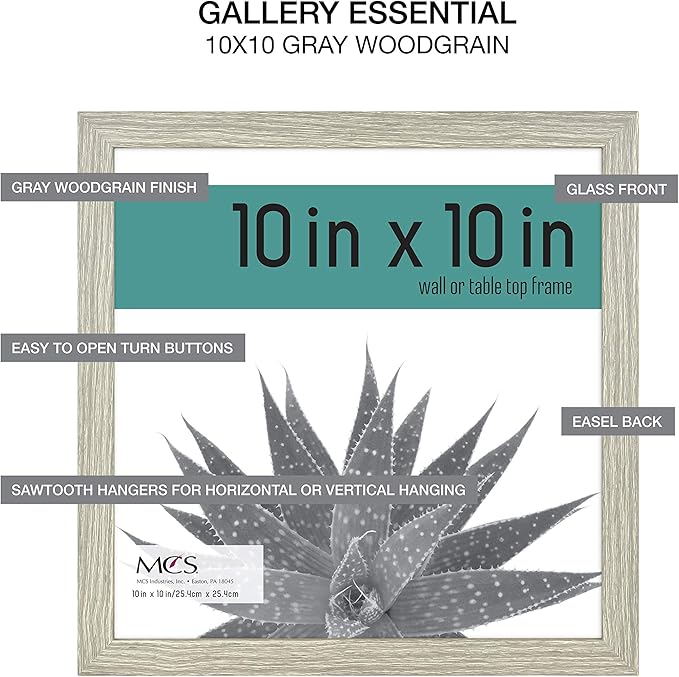 MCS Gallery Essential Picture Frames, Photo Gallery Wall Frame Set, Gray Woodgrain, 10 x 10 Inch, 6-Pack